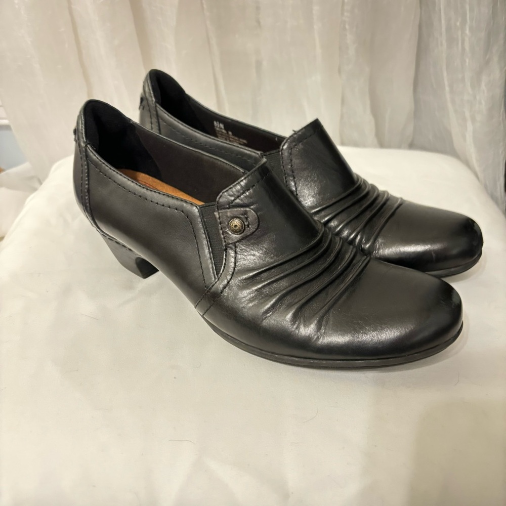 Rockport Cobb Hill Shoes Sz 8.5 Narrow Adele Loafer Ruched Comfort Heel Black